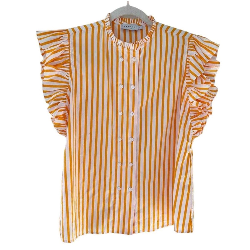 Anthropologie Orange Striped Blouse